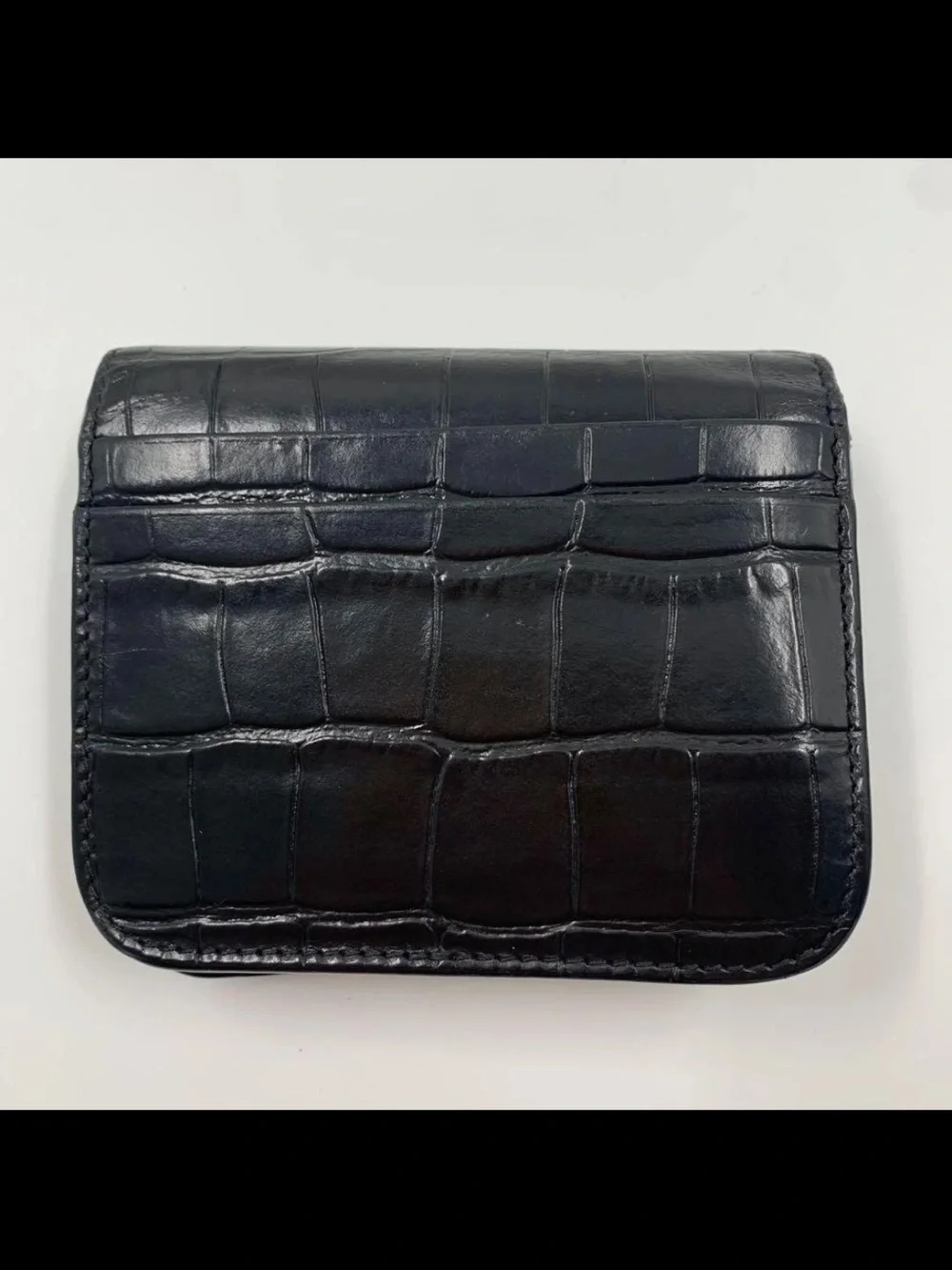 Balenciaga Black Croc-Embossed Compact Leather Wallet
